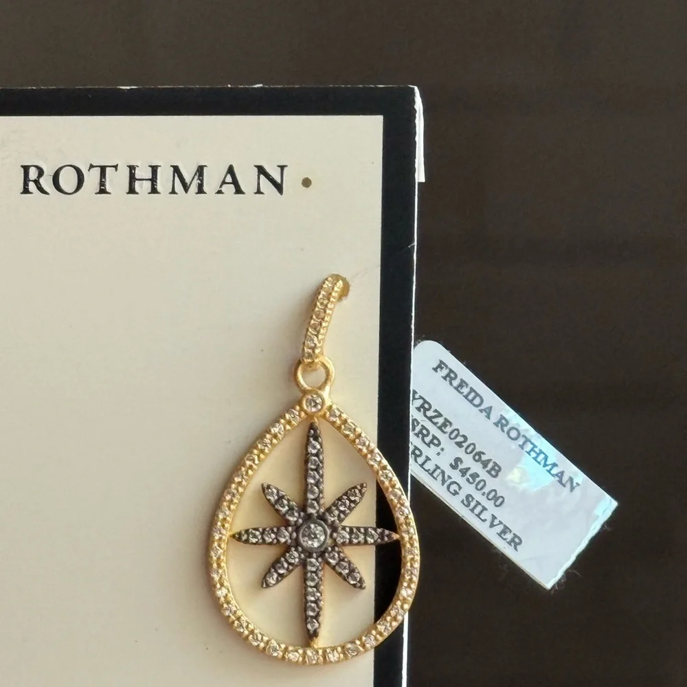 NWT Freida Rothman matte Gold and black with pave Starburst Earrings - Picture 4 of 4